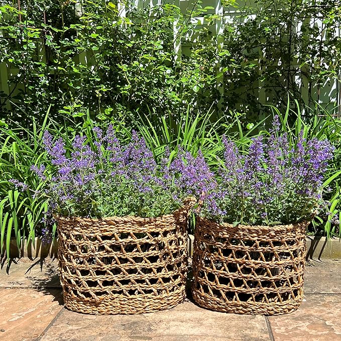 WHW Whole House Worlds Made by Nature Seagrass Baskets, Set of 2 Ovals, Handwoven Open Weave, Handles, 15.75 and 14.25 Inches