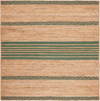 SAFAVIEH Natural Fiber Collection Area Rug - 6' Square, Natural & Green, Handmade Stripe Boho Farmhouse Rustic Braided Jute, Ideal for High Traffic Areas in Living Room, Bedroom (NFB262Y)