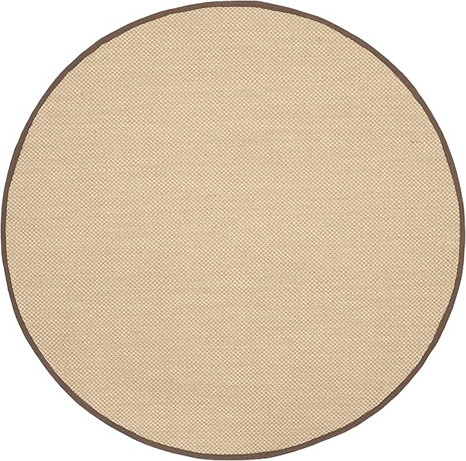 SAFAVIEH Area Rug 6' Round - Natural Fiber Collection - Maize & Brown, Sisal, Woven Design with Border (NF141C)
