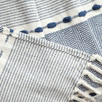 Lush Decor Herringbone Stripe Woven Tassel Yarn Dyed Cotton Tassel Throw Blanket 50" W x 60" L Navy & White - Striped Throw Blankets - Blue Couch Blanket
