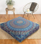 Popular Handicrafts Floor Pillow Cushion Cover - Hippie Mandala Square Ottoman Indian Elephant Camel Daybed Oversized Cotton Cushion Cover with Heavy Duty Zipper - Dog-Pets Bed, 35" Blue Turqouise