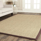 SAFAVIEH Area Rug 8' Square - Natural Fiber Collection - Natural & Dark Brown, Seagrass, Basketweave Pattern with Border (NF114K)