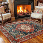 YJ.GWL Area Rugs for Living Room 3x5 Machine Washable Rugs for Bedroom, Non Slip Floral Vintage Rug Indoor Carpet, Small Floor Throw Rug for Dining Room Kitchen, Orange-Red