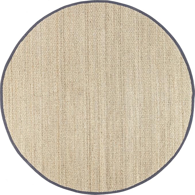 Nuloom Elijah Dark Grey/Natural, 8' Round, Basketweave, Seagrass, Soft and Textured, High Traffic, Stain Resistant, Easy Clean, Durable Area Rug for Bedroom, Living Room, Dining, Den, Foyer, Entryway