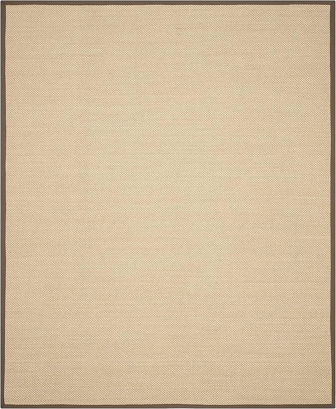 SAFAVIEH Area Rug 8' Square - Natural Fiber Collection - Maize & Brown, Sisal, Woven Design with Border (NF141C)