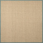 SAFAVIEH Area Rug 8' Square - Natural Fiber Collection - Natural & Light Blue, Seagrass, Basketweave Pattern with Border (NF114M)