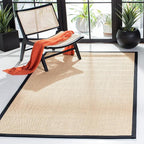 SAFAVIEH Area Rug 6x9 - Natural Fiber Collection - Maize & Black, Sisal, Woven Design with Border (NF141A)