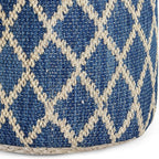 SIMPLIHOME Edgeley Round Pouf - 18 inch Wide Handwoven Jute and Cotton Ottoman in Classic Blue and Natural, Boho-Style Footstool or Extra Seating for Living Room, Bedroom, or Kids Room, Assembled