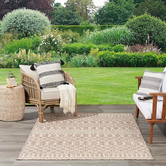 Nourison Home Positano Beige 7' x 10' Area Rug - Easy Clean, Non Shedding, Bed Room, Living Room, Dining Room, Kitchen (7' x 10')