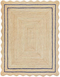 Wave Scalloped Natural Jute Rug Boho Jute Rug Entryway Runner Rug Farmhouse Scallop Rug, Navy (2'x3')