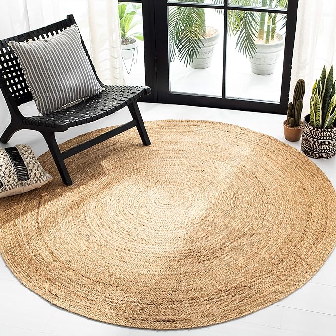 SAFAVIEH Natural Fiber Collection Area Rug - 3' Round, Natural, Handmade Boho Braided Jute, Ideal for High Traffic Areas in Living Room, Bedroom (NFB310A)