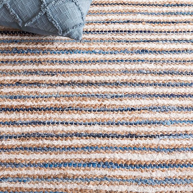 SAFAVIEH Cape Cod Collection Accent Rug - 3' x 5', Natural & Blue, Handmade, Braided Design, Ideal for The Living Room, Bedroom, Dining Room (CAP151M-3)
