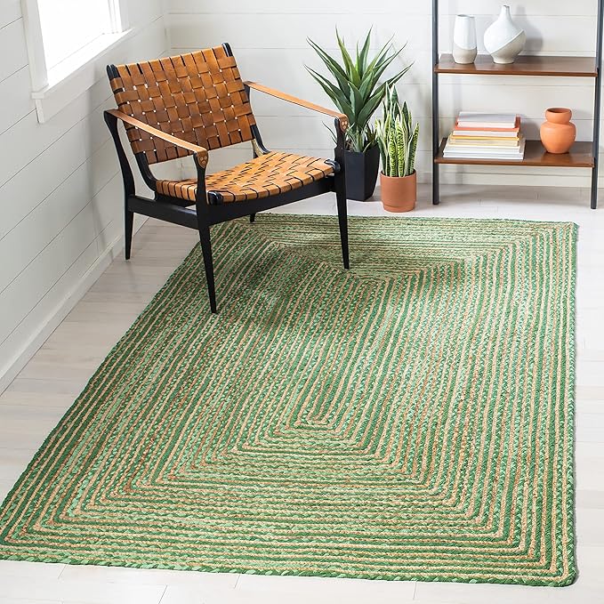 SAFAVIEH Area Rug 6x9 - Cape Cod Collection - Green & Natural Brown, Handmade Jute & Cotton, Woven Braided Design (CAP202Y)