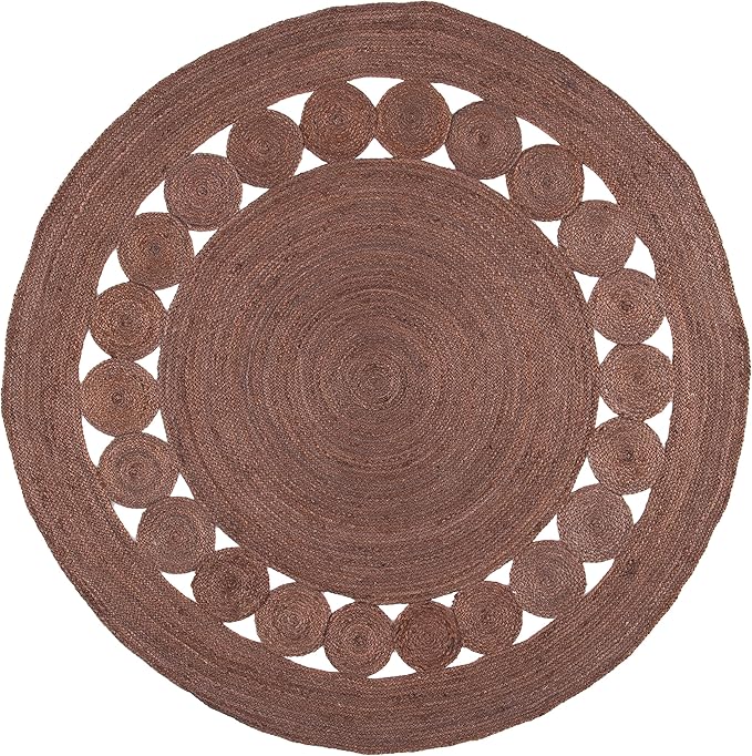 SAFAVIEH Area Rug 6' Round - Natural Fiber Collection - Brown, Handmade Jute, Boho Farmhouse Braided Design (NF364T)