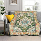Vintage Rug Blanket Soft Flannel Lightweight Green Orange Retro Carpet Aesthetic Throw Blanket Cozy Warm Blankets All Seasons Living Room Decor for Kids Adults Use On Couch Bed Office 60x80 inch