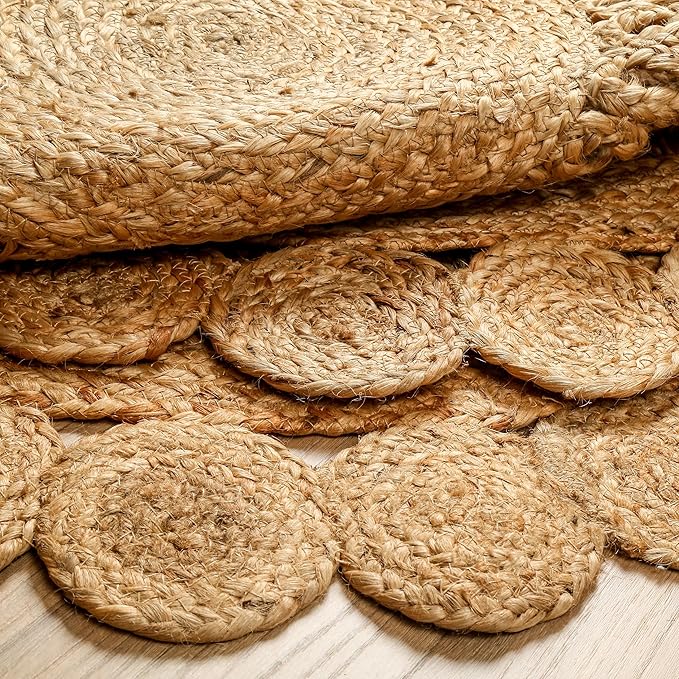 Hand Woven Braided Jute Rug - 5' Round - Reversible Farmhouse Rugs for Living Room, Bedroom, Dining Room, Kitchen - Natural Decorative Floor Boho Entry Area Rugs - Round Jute Rug 5 Foot