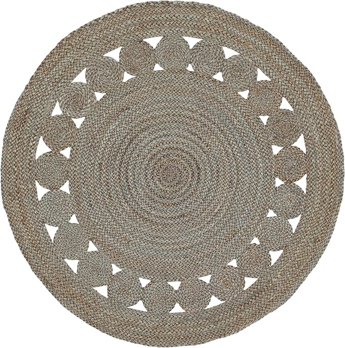 SAFAVIEH Area Rug 3' Round - Natural Fiber Collection - Grey, Handmade Jute, Boho Farmhouse Braided Design (NF364C)