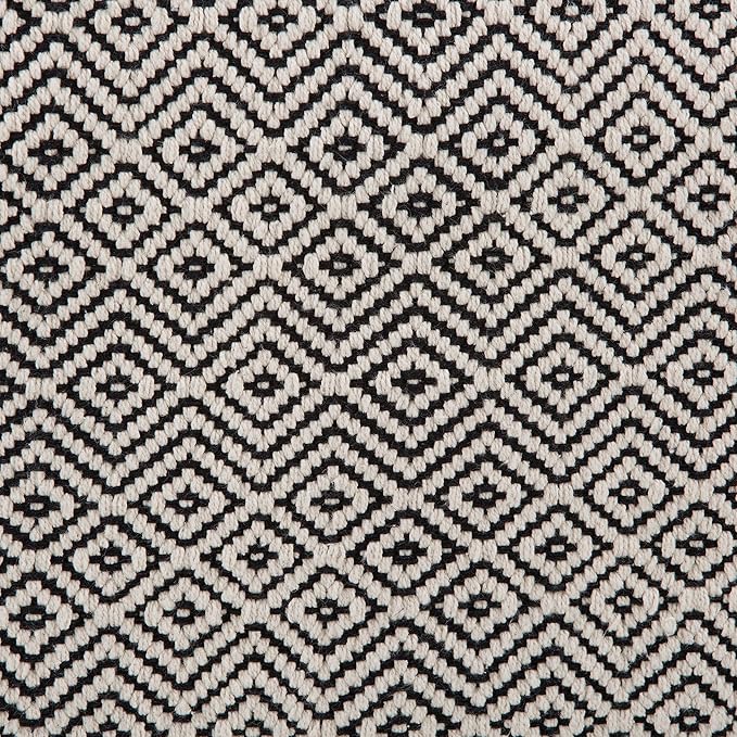 SIMPLIHOME Brynn Square Pouf - 18 inch Wide Handwoven Cotton Ottoman in Patterned Black and Natural, Boho Footstool, Coffee Table or Extra Seating for Living Room or Bedroom, Assembled
