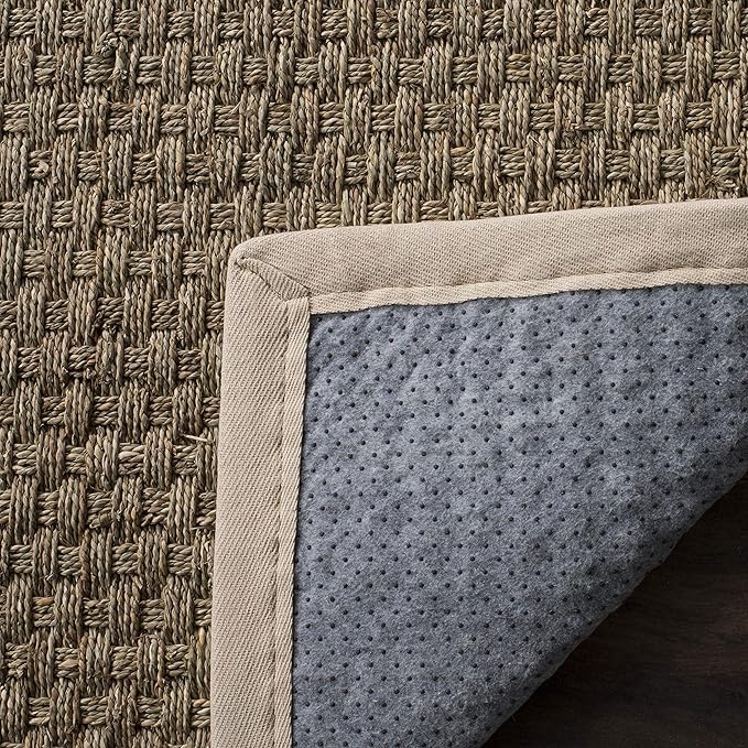 SAFAVIEH Area Rug 6x8 Oval - Natural Fiber Collection - Natural & Ivory, Seagrass, Basketweave Pattern with Border (NF114J)