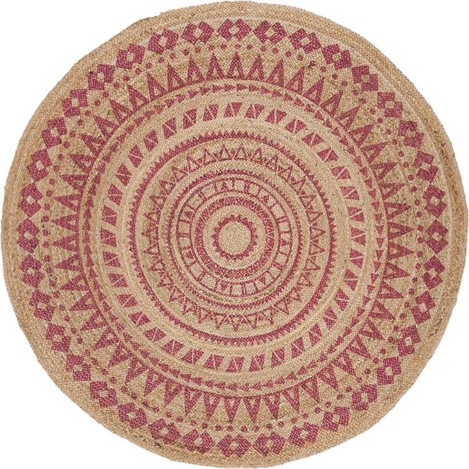 SAFAVIEH Natural Fiber Round Collection 5' Round Pink NF802P Handmade Boho Mandala Braided Jute Area Rug