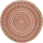 SAFAVIEH Natural Fiber Round Collection 5' Round Pink NF802P Handmade Boho Mandala Braided Jute Area Rug