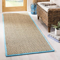 SAFAVIEH Natural Fiber Collection Runner Rug - 2'6" x 12', Natural & Turquoise, Seagrass, Basketweave Pattern with Border (NF114S)