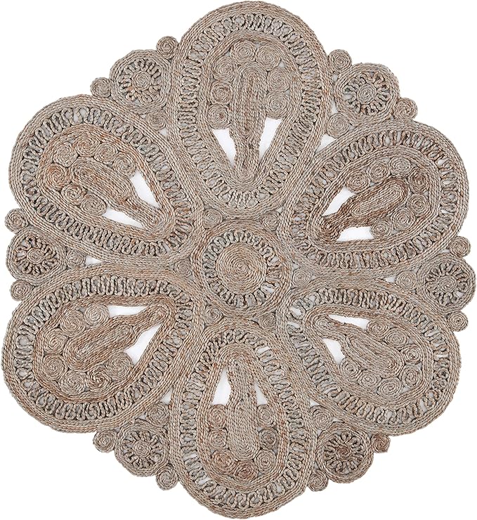 SAFAVIEH Area Rug 4' Round - Natural Fiber Collection - Grey, Handmade Jute, Decorative Boho Floral Design (NF360C)