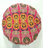 INDIAN CRAFT CASTLE 24" Red Peacock Mandala Barmeri Large Floor Pillow Cover Cushion Meditation Seating Ottoman Throw Cover Hippie Decorative Zipped Bohemian Pouf Ottoman Pom Pom Cases 24" Round