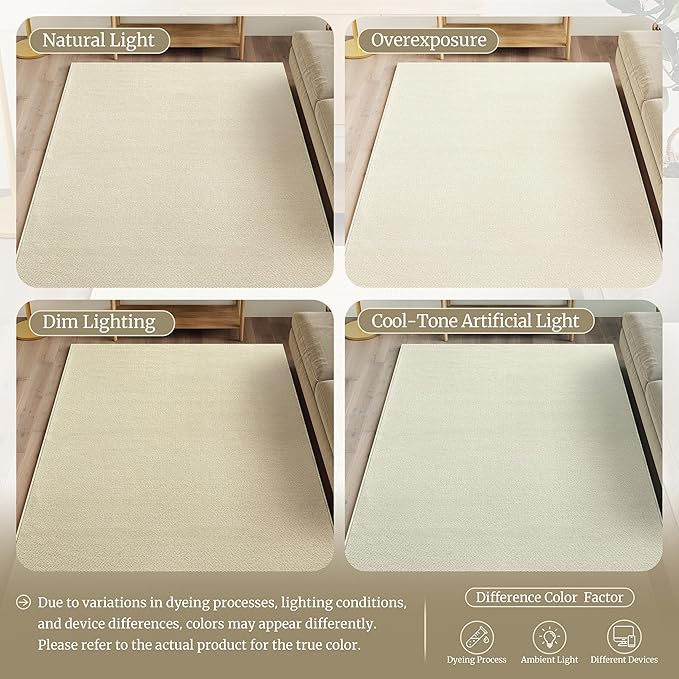 Faux Jute Non-Slip Area Rug, 8x10 Washable Pet-Friendly Floor Mat for Living Room, Bedroom, Entryway, Machine Woven Durable Scratch Resistant Carpet, Cream Beige