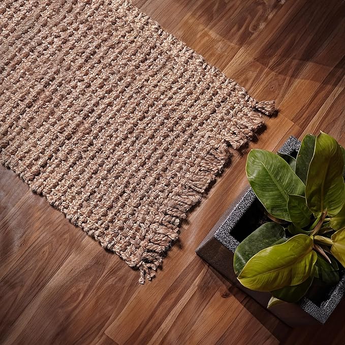 Hausattire Hand Woven Jute Rug 2'x3' - Natural,Reversible Farmhouse Boho Accent Rustic Rugs for Kitchen,Living Room,Bedroom,Entryway Rag Rug|Decorative Floor Rugs-24x36 Inches