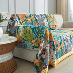 Boho Throw Blanket for Bed 60”x80”, 100% Cotton Woven Blanket for Couch Sofa, Ultra Soft 4-Layer Muslin Quilt with Floral Printed, Farmhouse Bed Blanket/Cover for Living Room Decor