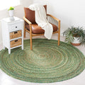 SAFAVIEH Area Rug 5' Round - Cape Cod Collection - Green & Natural Brown, Handmade Jute & Cotton, Woven Braided Design (CAP202Y)