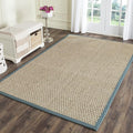 SAFAVIEH Area Rug 5x8 - Natural Fiber Collection - Natural & Light Blue, Seagrass, Basketweave Pattern with Border (NF114M)