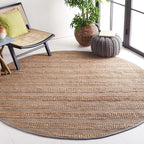 SAFAVIEH Natural Fiber Collection 7' Round Grey/Natural NFB654F Handmade Boho Farmhouse Rustic Jute & Cotton Jute Area Rug