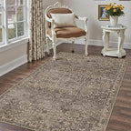 HUGEAR 3x5 Entryway Area Rug Retro Brown Small Rug Machine Washable Door Mat Vintage Floral Low Pile Carpet Vacuumable Distressed Throw Rug Entrance Kitchen Bedroom Bathroom Non Slip Lightweight