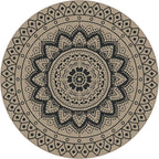 Outdoor Round Rug 5ft, Easy Jute Rug Washable Indoor Outdoor Patio Rug, Non Slip Round Area Rug Farmhouse Front Door Mat,Boho Lightweight Carpet for Backyard Patio Entry (Black, 5 Ft)