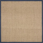 SAFAVIEH Area Rug 8' Square - Natural Fiber Collection - Large - Natural & Blue, Seagrass, Basketweave Pattern with Border (NF114E)