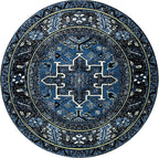 SAFAVIEH Vintage Hamadan Collection Area Rug - 8' Round, Blue & Grey, Traditional Persian Design, Non-Shedding & Easy to Clean, Ideal for Living Room, Bedroom, Dining Space (VTH211N)