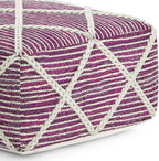 SIMPLIHOME Cowan Contemporary Square Pouf in Magenta and Natural Handloom Woven for the Living Room, Bedroom and Kids Room