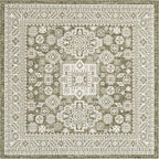 Rugs.com Outdoor Aztec Collection Rug – 5 Ft Square Green Flatweave Rug Perfect for Living Rooms, Kitchens, Entryways