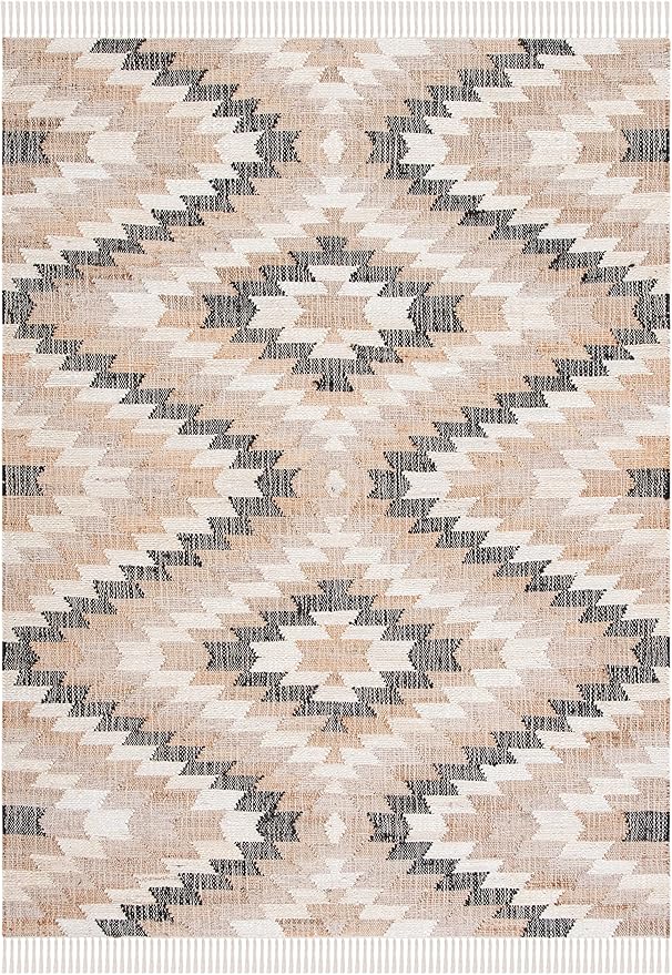 SAFAVIEH Natural Fiber Collection Accent Rug - 4' x 6', Natural & Black, Handmade Boho Southwestern Fringe Jute, Ideal for High Traffic Areas in Entryway, Living Room, Bedroom (NFB401A)