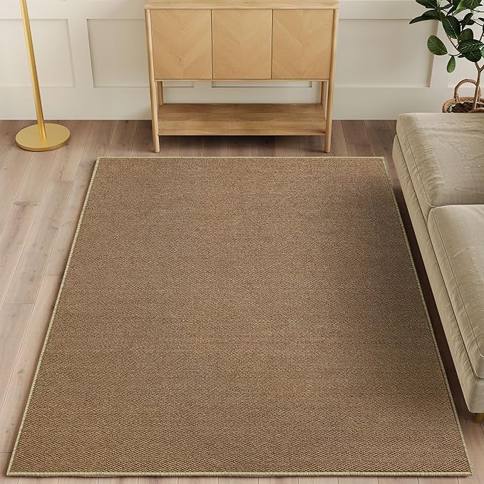 Faux Jute Non-Slip Area Rug, 10x14 Washable Pet-Friendly Floor Mat for Living Room, Bedroom, Entryway, Machine Woven Durable Scratch Resistant Carpet, Brown