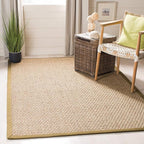SAFAVIEH Area Rug 6x9 - Natural Fiber Collection - Natural & Olive Green, Seagrass, Basketweave Pattern with Border (NF114G)