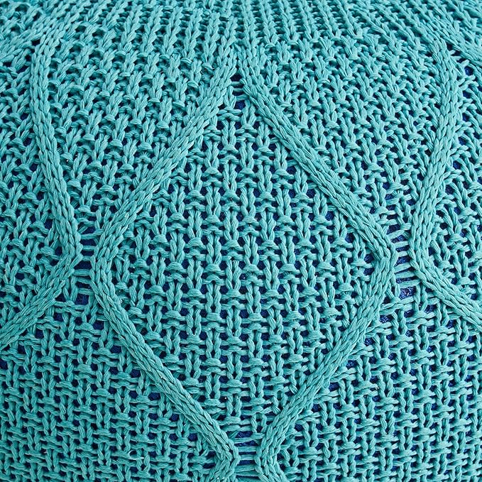 ARTPLAN Outdoor Round Pouf Ottoman Hand Knitted 100% Olifen Pouf Foot Stool, Foot Rest for Couch, Home Decor Pouffe Stuffed Pouf Floor Chair for Living Room, Bedroom,Lounge and Restroom,Sky Blue