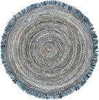 SAFAVIEH Cape Cod Collection Area Rug - 8' Round, Ivory & Denim, Handmade Boho Fringe Jute & Cotton, Ideal for High Traffic Areas in Living Room, Bedroom (CAP206D)
