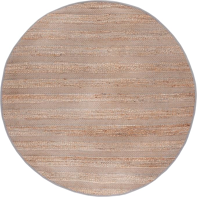 SAFAVIEH Natural Fiber Collection 7' Round Grey/Natural NFB654F Handmade Boho Farmhouse Rustic Jute & Cotton Jute Area Rug