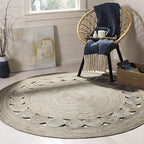 SAFAVIEH Area Rug 9' Round - Natural Fiber Collection - Large - Grey, Handmade Jute, Boho Farmhouse Braided Design (NF364C)
