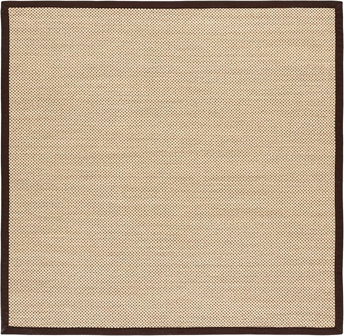 SAFAVIEH Area Rug 6' Square - Natural Fiber Collection - Maize & Brown, Sisal, Woven Design with Border (NF141C)