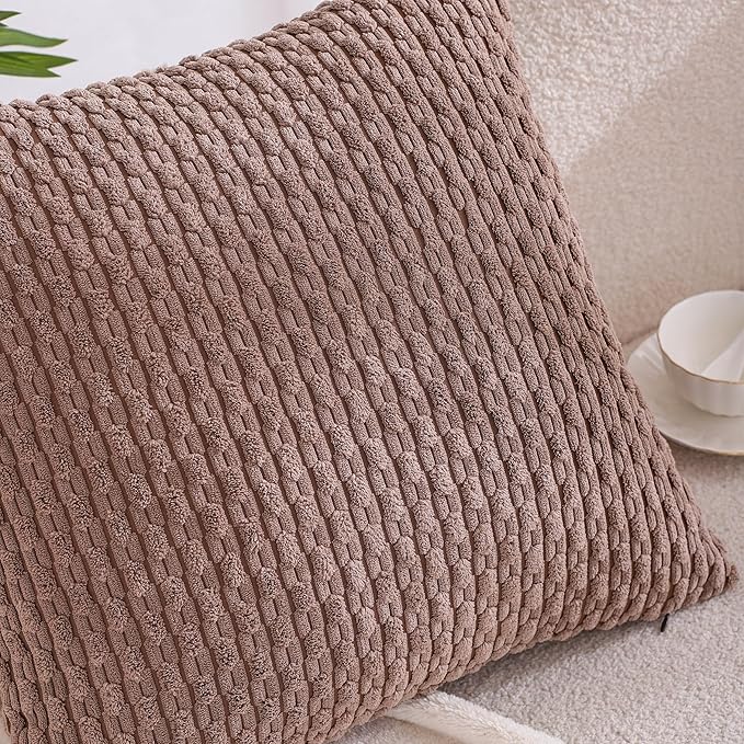 VAKADO Couch Throw Pillow Covers 16x16 Set of 4 Decorative Neutral Corduroy Boho Rustic Farmhouse Cushion Case Square for Home Decor Sofa Living Room Bed