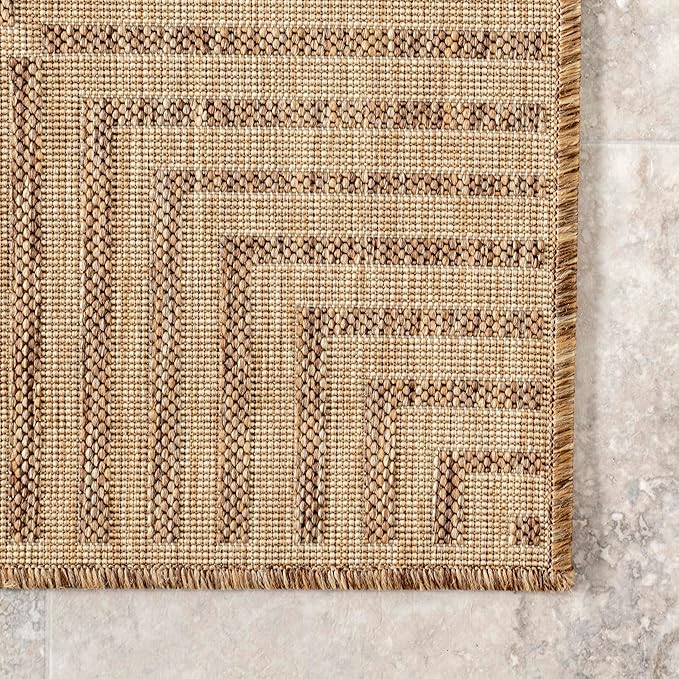 Nuloom Asha Light Brown/Ivory, 3'6" x 5', Casual, Striped Border, Soft and Cozy, High Traffic, Stain Resistant, Easy Clean, Durable Area Rug for Indoor/Outdoor Patio, Deck, Porch, Garden, Courtyard